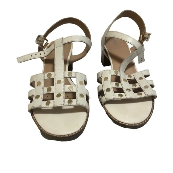 GEOX Italian Leather Strappy Sandals Studs Mid-Height Block Heel Size 37 7 White - Picture 8 of 8